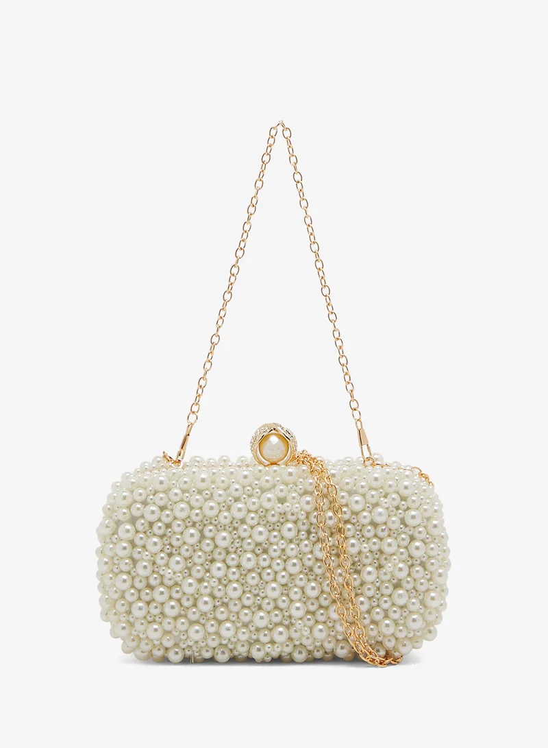 Pearl Detailed Embellished Gold Accent Bag